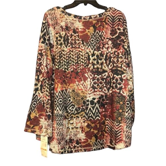 NWT Ruby Rd. Blouse Red Black Tan Grey Button-up Sleeves 2 Front Pockets Sz: 3X - Picture 2 of 3